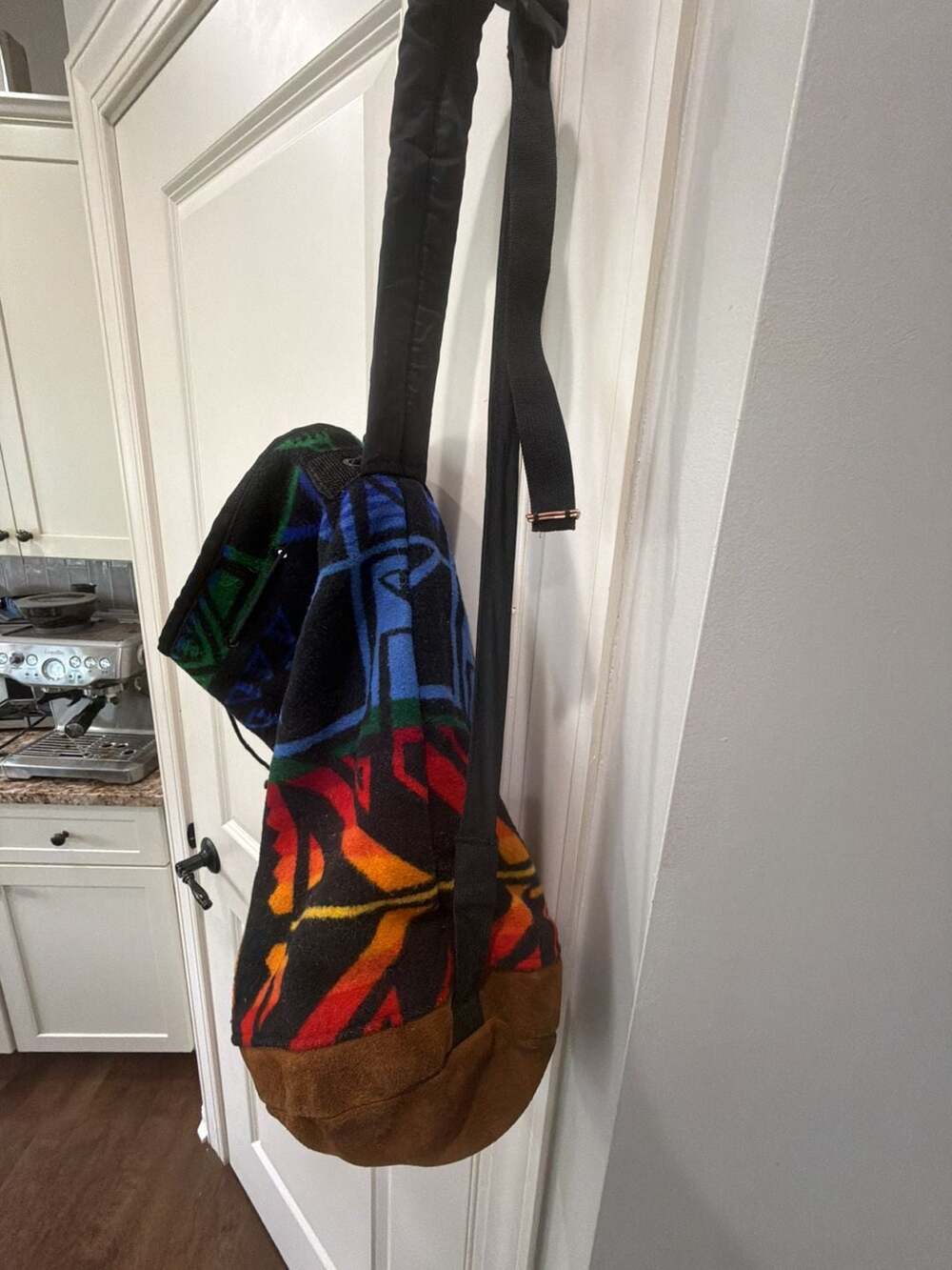 Pendleton Wool Aztec Geometric Pattern Drawstring Backpack with Suede Bottom - Picture 4 of 5